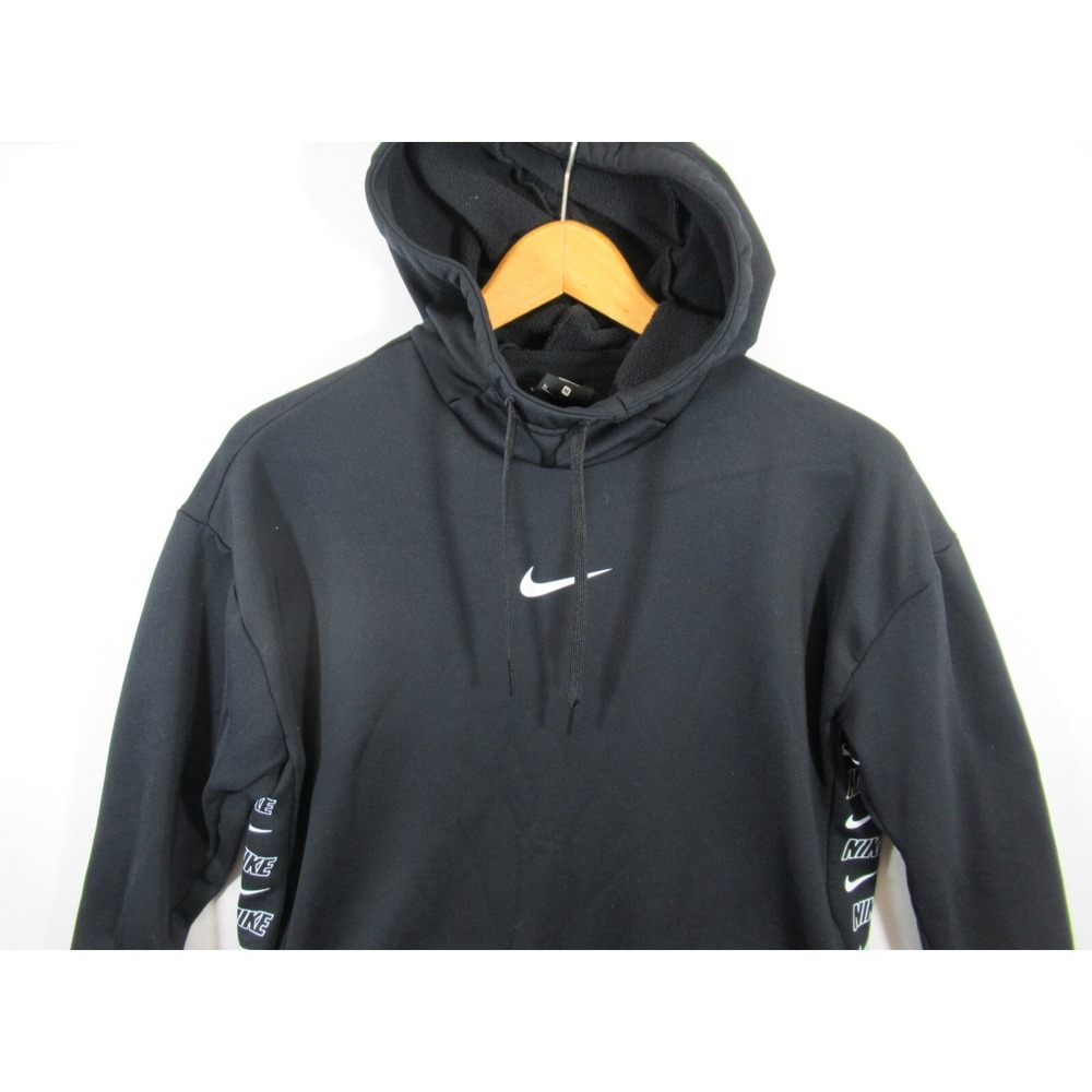 Nike Therma Taping Pullover Hoodie Sweatshirt Women Medium Black Pockets AV5903 - Picture 2 of 8